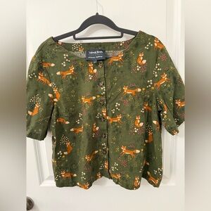 ModCloth x Princess highway foxes green blouse, size 12 (S/M)
